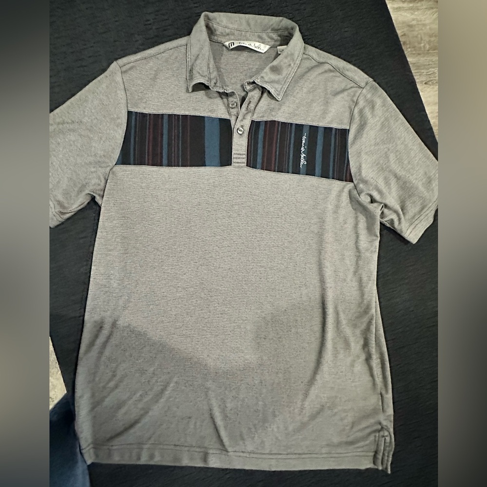 Travis Mathew Gray Polo with Striped Accent